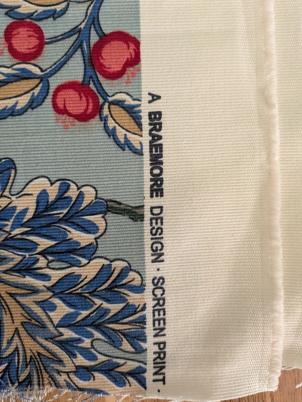 Upholstery Fabric 2+ Yards Braemore Textiles Floral Duck Egg Blue Pomegranate